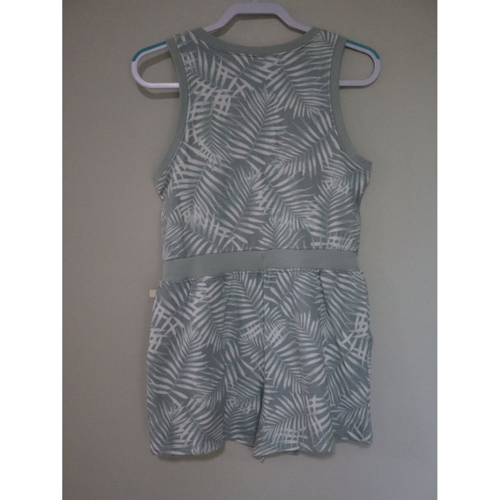 Tropical Summer Beach EcoThreads Romper S Sage Green Palm Leaf Henley Boho - Picture 5 of 10